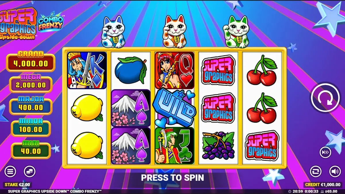 Interface do slot Super Graphics Upside Down em um dispositivo móvel